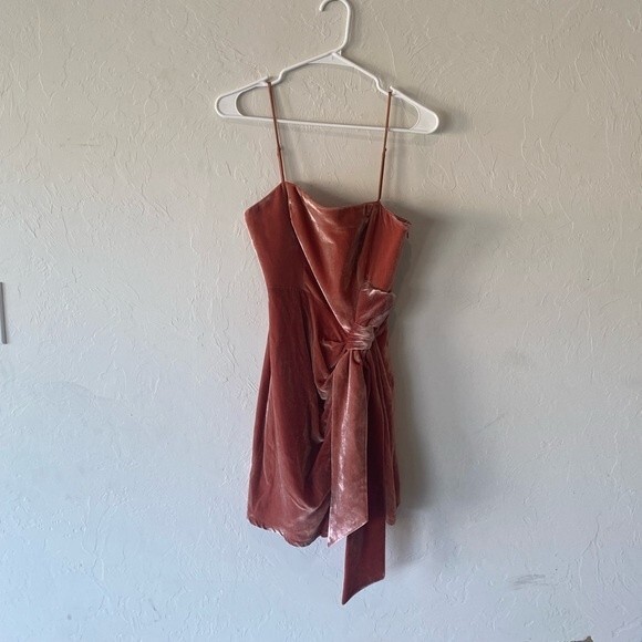 Cinq A Sept pink spaghetti strap mini cocktail semiformal drsss velvet texture - Picture 4 of 12